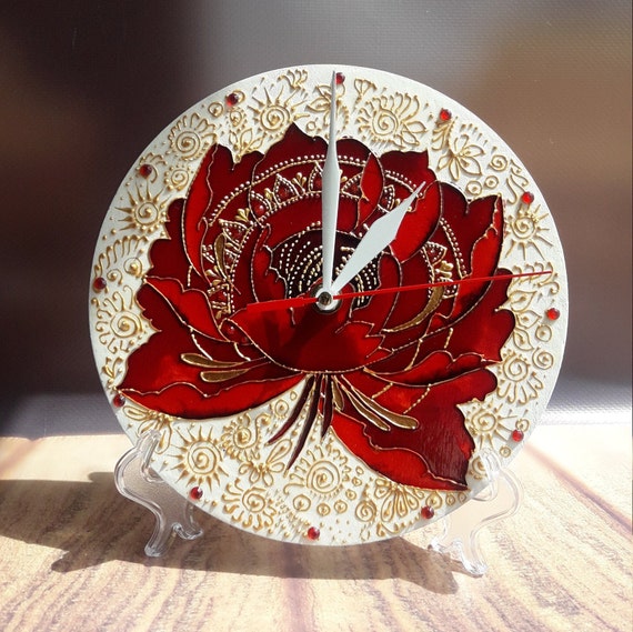 Wall clock. Hand painted clock. Wooden clock. Round vintage Etsy