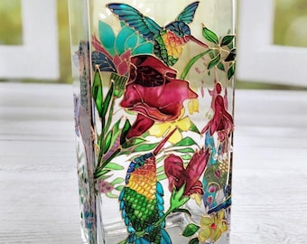 Flower vase Hummingbird gifts Custom vase Personalized gift Stained glass art New home gift Best friend gift