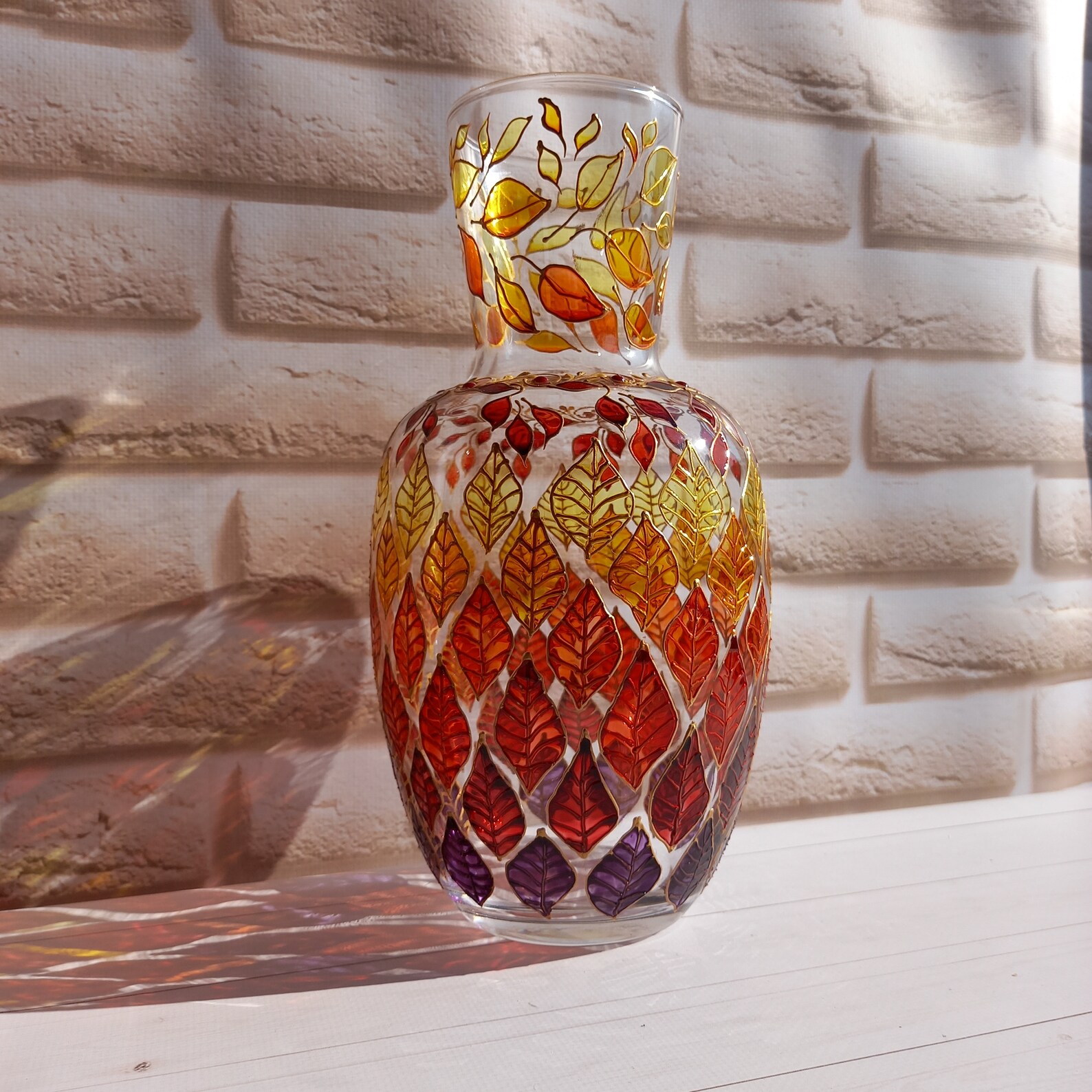 Stained Glass Vase Hand Painted Vase Jug 10 in 26 cm Etsy