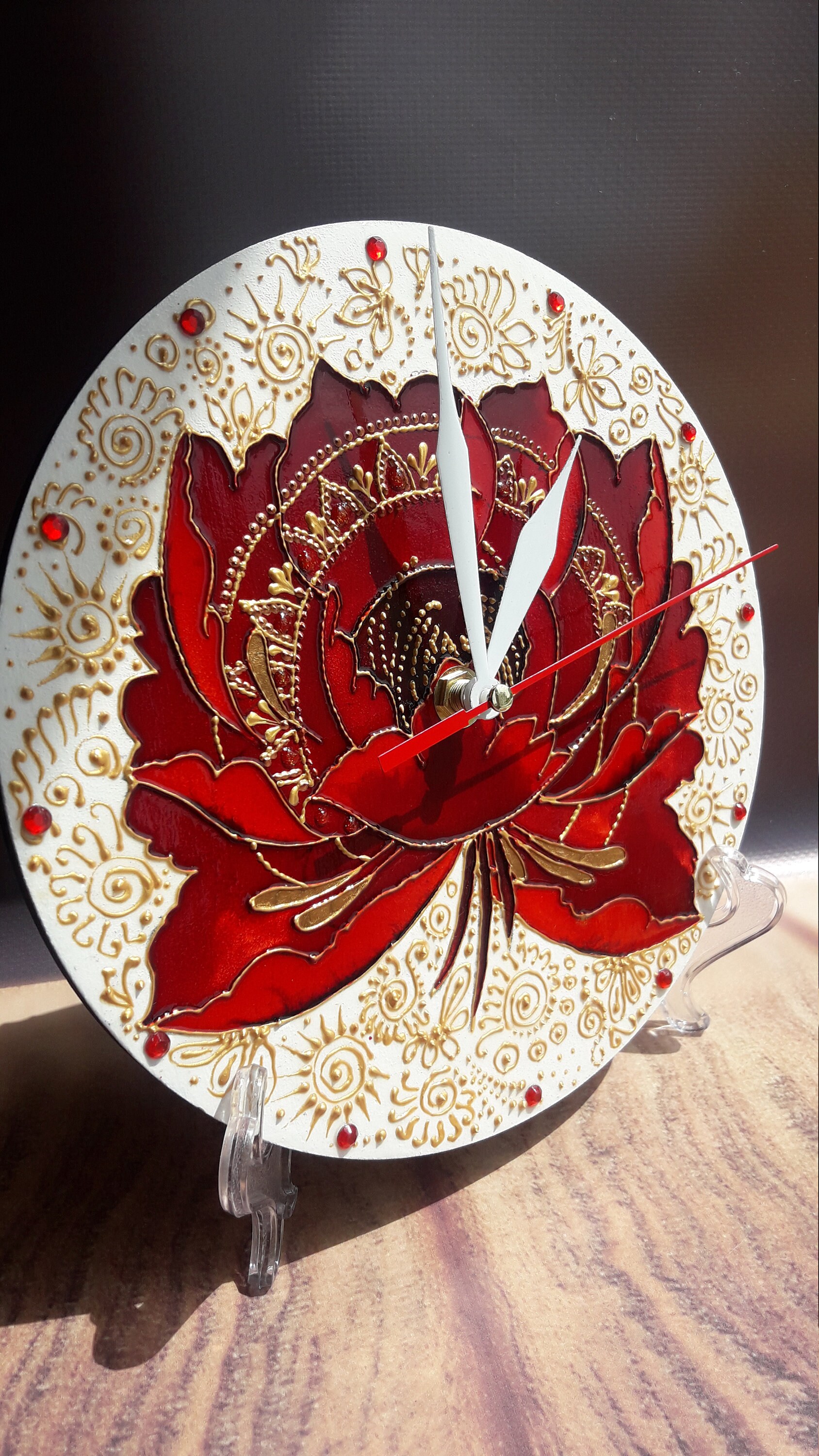 Wall clock. Hand painted clock. Wooden clock. Round vintage Etsy