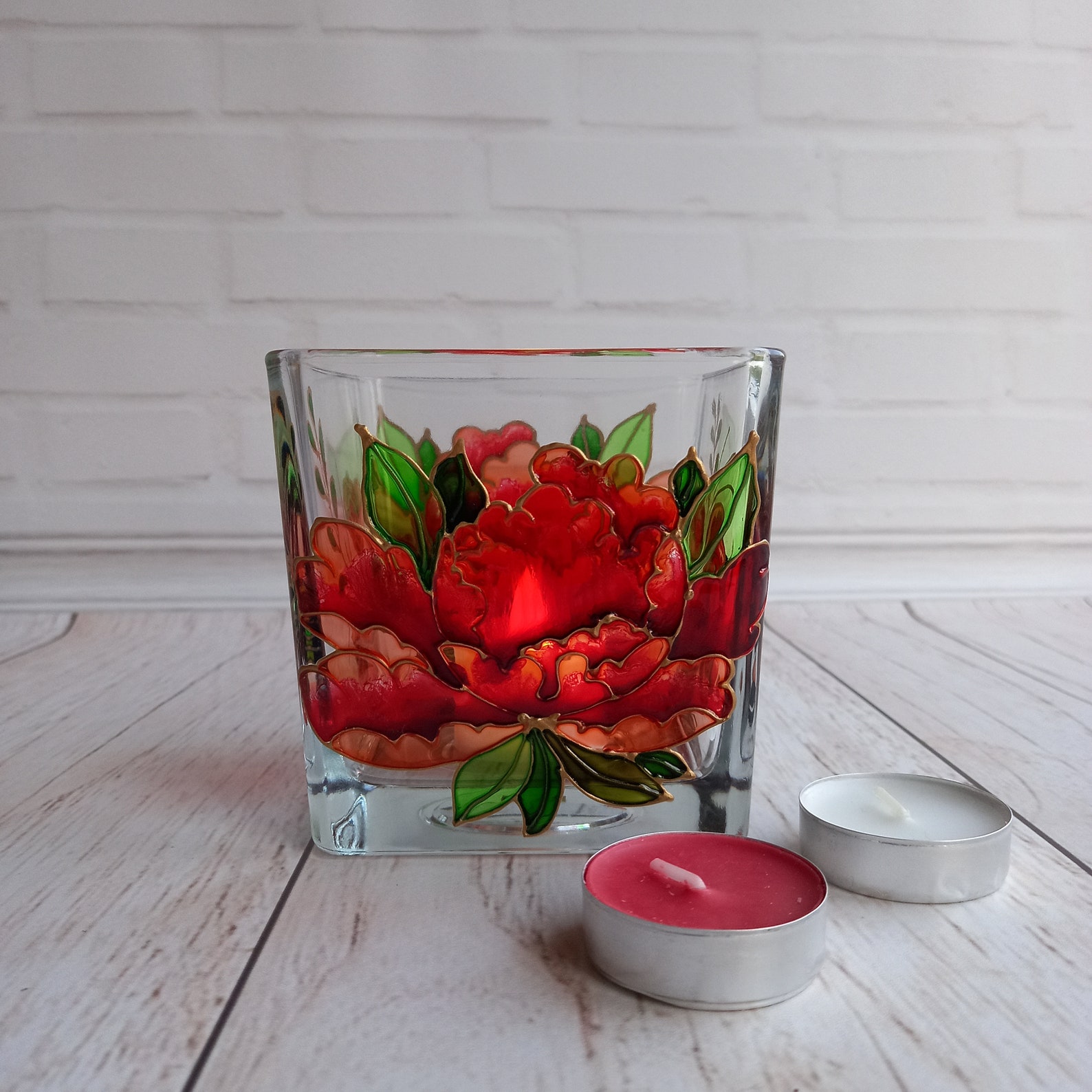 Stained Glass Tea Light Holder 444 in 101010 cm Square Etsy