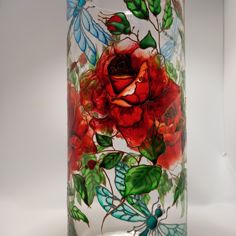 Tall Stained Glass Vase 1043 in 2611 Cm Red Roses Etsy