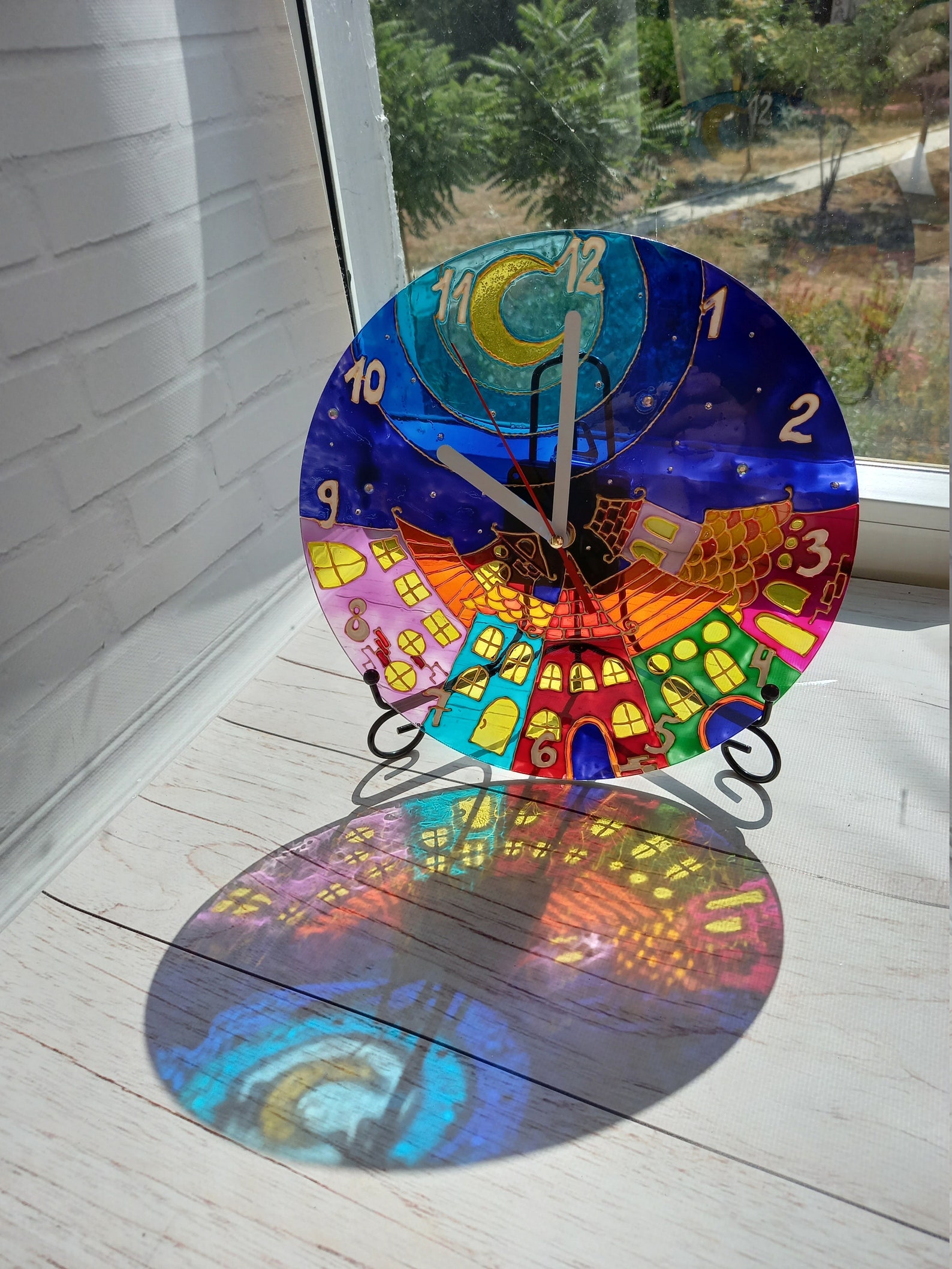 Stained Glass Wall Clock 98 in 25 cm Round Hand Painted Etsy
