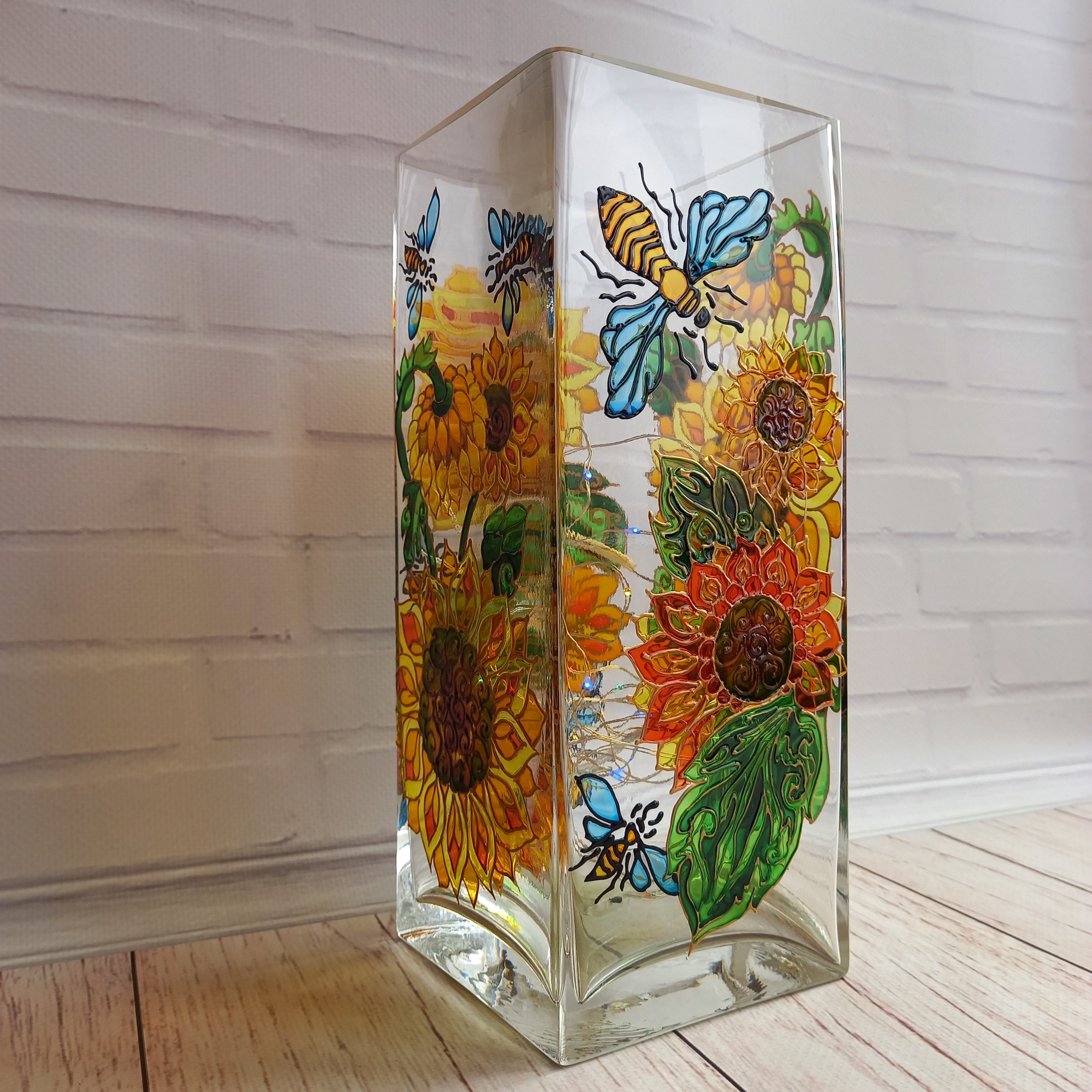Tall Stained Glass Vase 1044 in 261010 cm Sunflowers Etsy