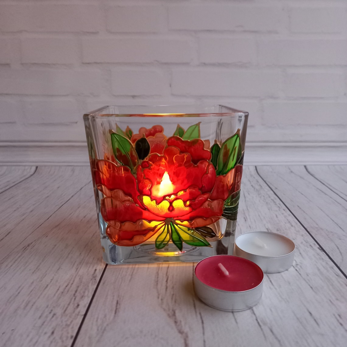 Stained Glass Tea Light Holder 444 in 101010 cm Square Etsy