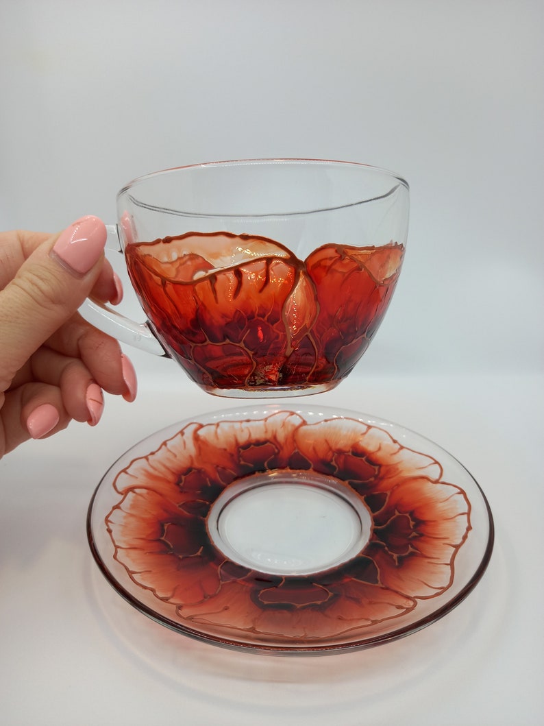 Tea Set Glass Custom Cup 67 Oz 200 Ml for Coffee and Saucer Etsy