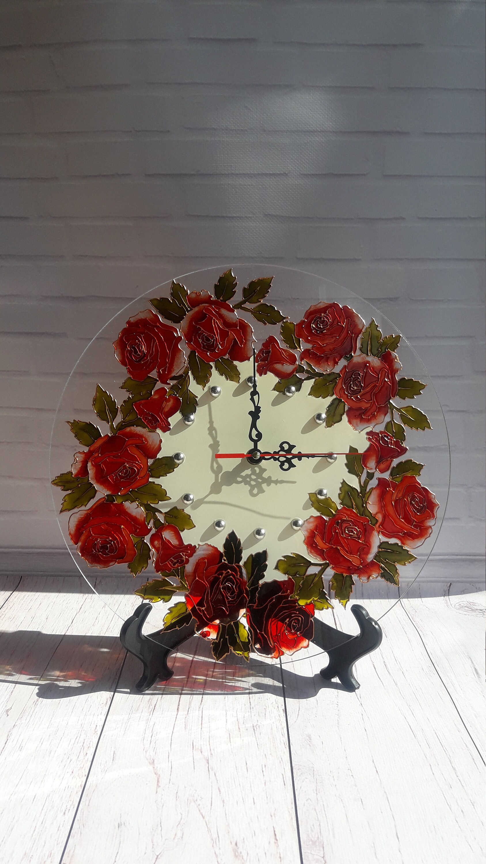 Red Rose Wall Clock 126 in 32 cm Hand Painted Round Clock Etsy