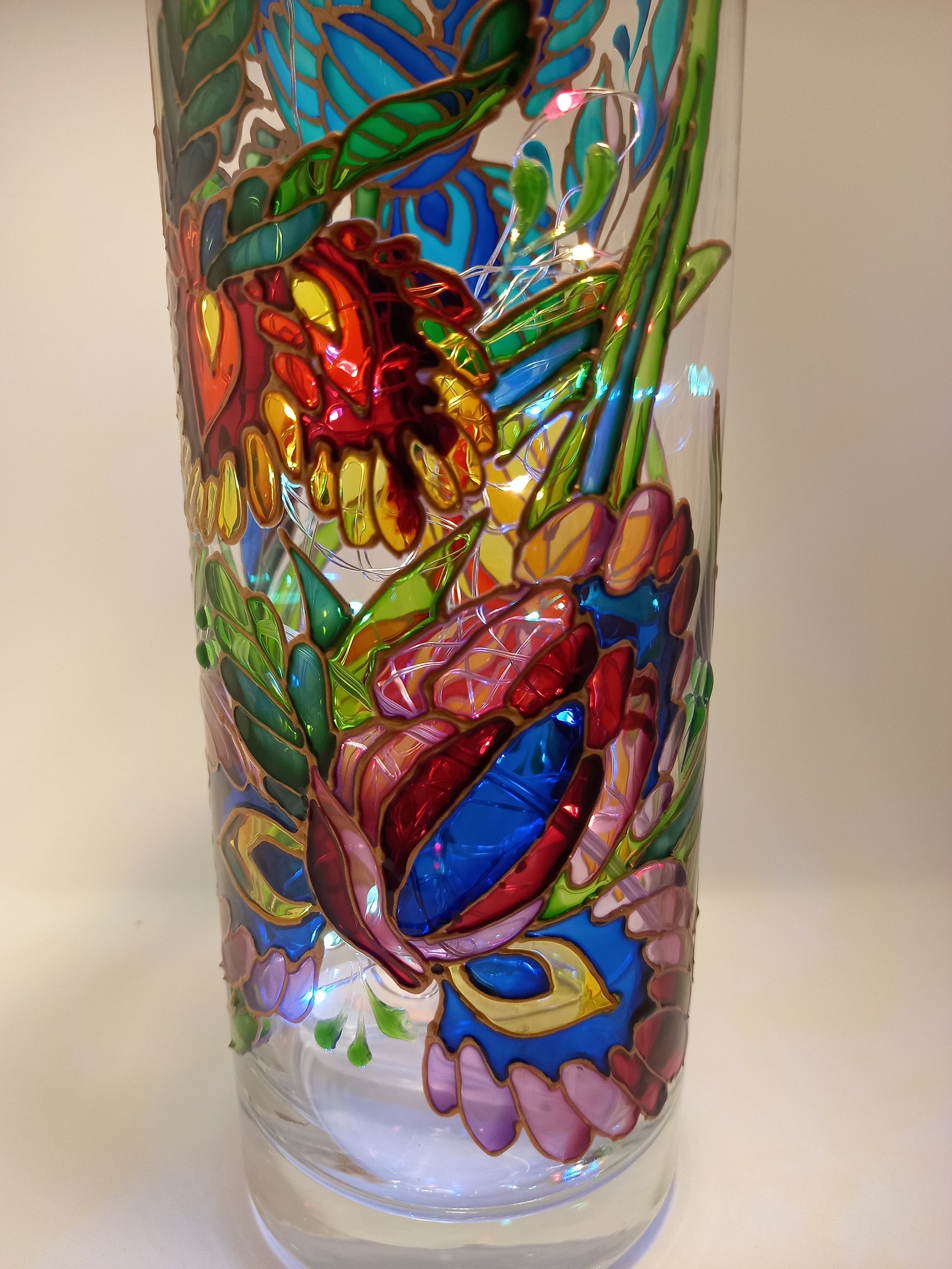 Stained Glass Vase Irises Hand Painted Vase Lamp 102 in Etsy