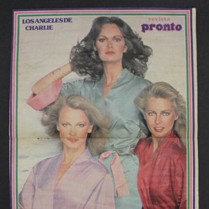 1970s CHARLIE&#39;S ANGELS Poster - Spanish Vintage Item - 14.8” x 10.1” (37.5 x 26 cm.) - Pronto - Humidity Marks