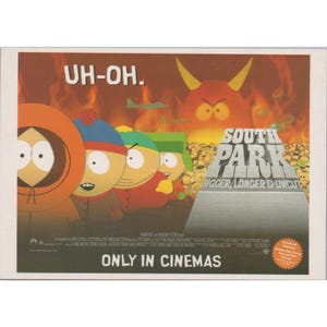 SOUTH PARK : carte postale de film plus grande, plus longue et non découpée 15 x 10,5 cm (6 po. x 4,25 po.)