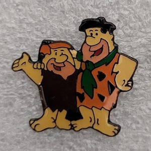 1980s Fred FLINTSTONE & Barney RUBBLE Lapel Pin 1&quot; x 1&quot; (2.5 x 2.5 cm.) The Flintstones Hanna-Barbera
