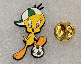 Pin de solapa de fútbol TWEETY BIRD de 1997, 3,5 x 2 cm (1,4" x 0,8"), vintage Warner Bros España 1