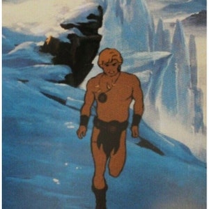 Tarjeta de vestíbulo de FUEGO Y HIELO de 1983, 34 x 23,5 cm (13,5" x 9,25"), película animada de Ralph Bakshi, artículo vintage original de España n.º 7