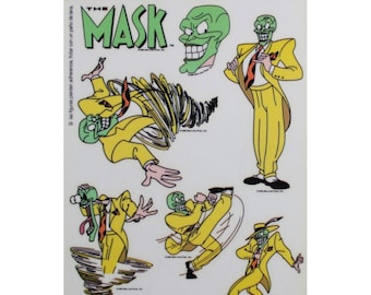 1996 THE MASK Movie Sticker Sheet High Quality Spanish Vintage Promo Item Jim Carrey - 8.3&quot; x 5.5&quot; (21 x 14 cm.)