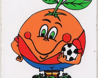 Pegatina NARANJITO 1982 (7 x 5,5 cm), mascota del Mundial de Fútbol de España - Artículo vintage original