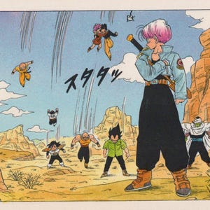 1993 DRAGON BALL Pocztówka Oryginalna hiszpańska Vintage 15 x 10,5 cm. (6" x 4") Trunks, Vegeta, Son Gohan i inni #45