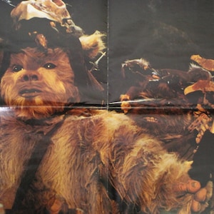 1980s STAR WARS POSTER - Vintage & Double-Sided - Ewoks + Luke and Leia in Jabba The Hutt's Skiff - 21.5" x 15.75" ( 54.5 x 40 cm. )