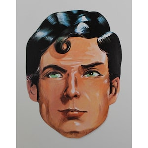 Masque en carton CHRISTOPHER REEVE SUPERMAN des années 1970 - article vintage espagnol très rare, non estampillé 23 x 17 cm (9 x 7 po.)