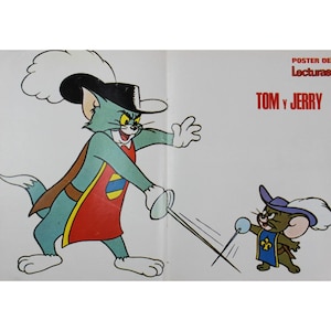 1970s TOM & JERRY Musketeers Poster 18.5&quot; x 12.5&quot; Vintage Spain Hanna-Barb READ