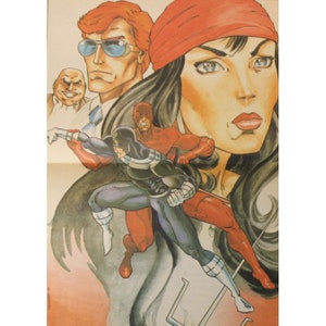 1990 DAREDEVIL, BULLSEYE, ELEKTRA Poster Original Vintage Spain 15" x 10.25" (38 x 26 cm.)