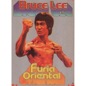 Cartão postal BRUCE LEE dos anos 1990, Punho da Fúria, capa em espanhol, 15 x 10,5 cm (6" x 4,1")