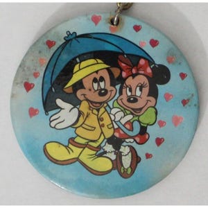 1980s MICKEY & MINNIE MOUSE Big Keychain 2.15" (5.5 cm.) Plastic - Brown Spots
