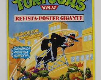 Póster gigante de Miguel Ángel de 1991, 84 x 59 cm, TMNT España, HTF vintage, Tortugas Ninja Mutantes Adolescentes