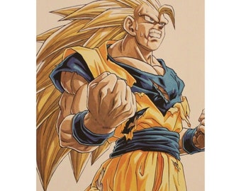 May include: A yellow and blue anime character with spiky blonde hair and a fierce expression. The character is wearing a yellow and blue outfit with a blue belt. The character is in a fighting pose with one fist clenched and the other arm raised.
