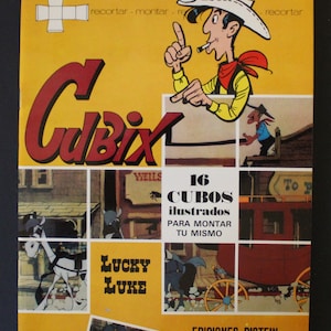 1973 LUCKY LUKE Cubes Game - &quot;Cut & Build&quot; Spanish Vintage Item - 27 x 21 cm. ( 10.6&quot; x 8.25&quot; ) - Distein - Very Rare!