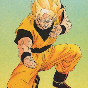 1993 DRAGON BALL Pocztówka Oryginalna hiszpańska Vintage 15 x 10,5 cm. (6" x 4") Son Goku Super Saiyan #40