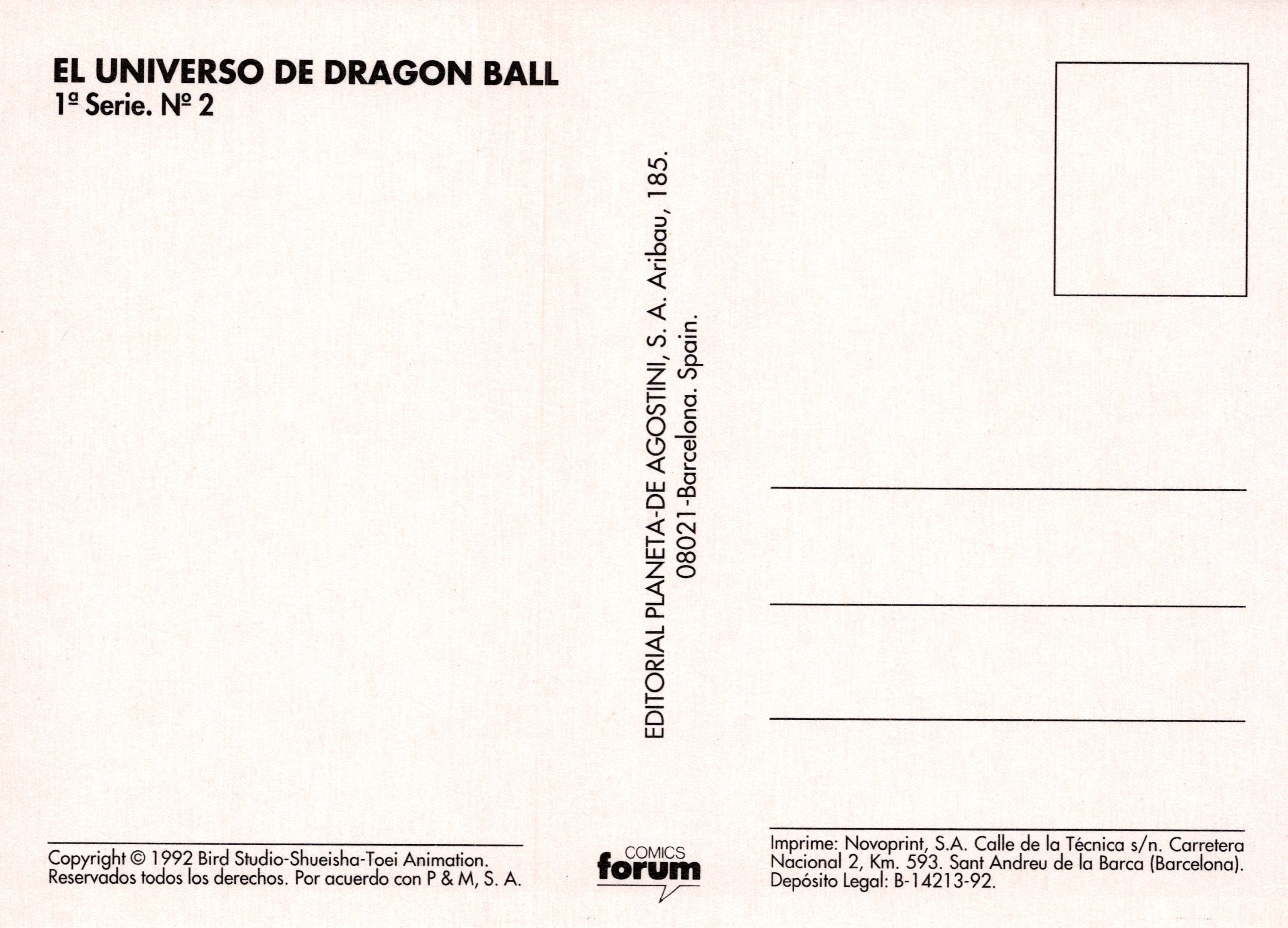 1992 DRAGON BALL Postcard Original Spanish Vintage 15 X 10.5 Cm
