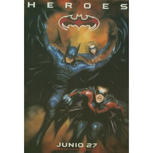 1997 BATMAN E ROBIN Film Cartolina spagnola 10 x 15 cm (6" x 4.1") Eroi Batman, Robin, Batgirl