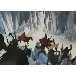 Tarjeta de vestíbulo de FUEGO Y HIELO de 1983, 34 x 23,5 cm (13,5" x 9,25"), película animada de Ralph Bakshi, artículo vintage original de España n.º 1
