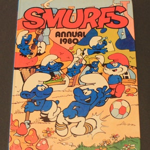 1980 Exclusief boek SMURFS UK - Jaarlijks hardcover - Redelijke staat - Stafford Pemberton - 27 x 20 cm. (10,75" x 8")