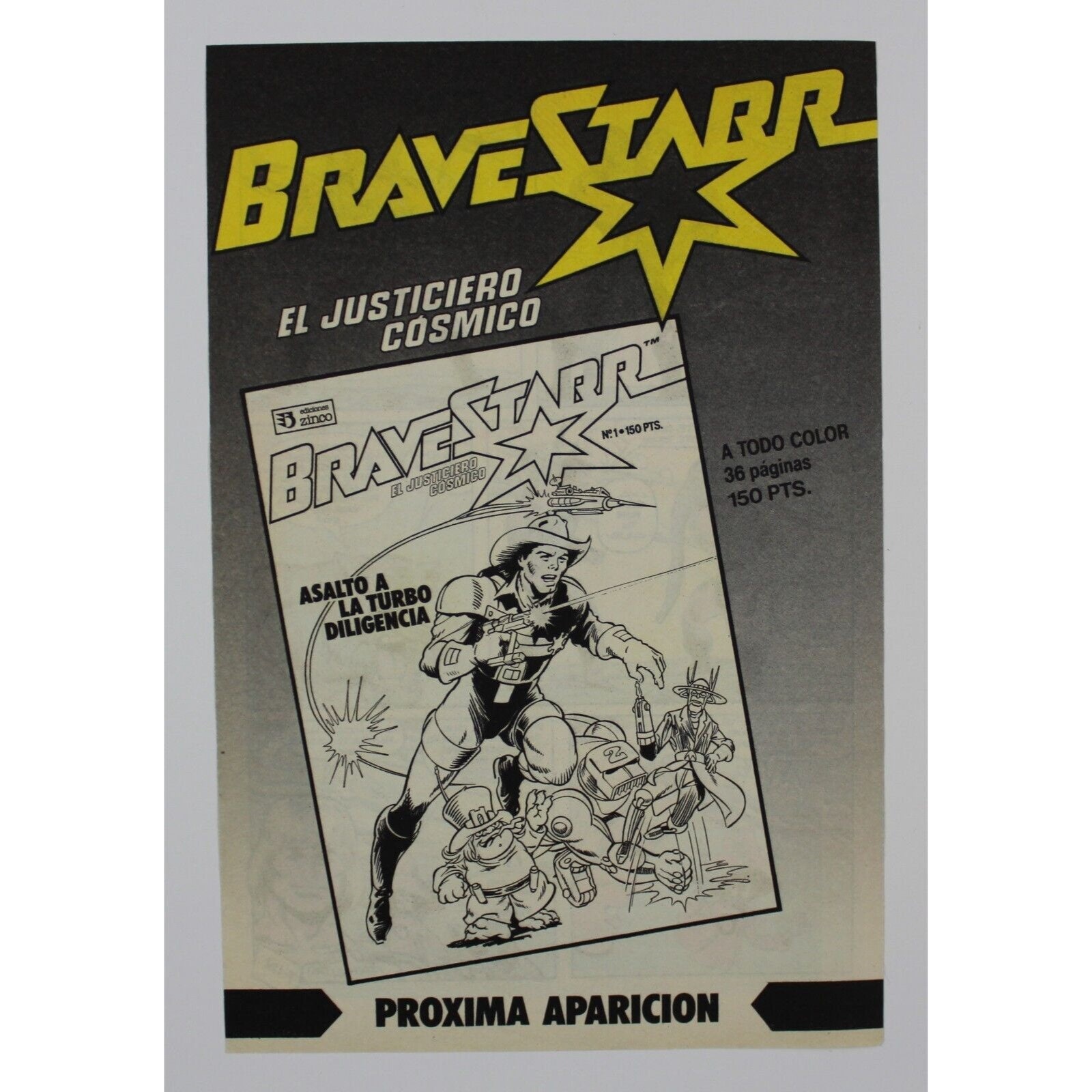 1988 BRAVESTARR Spanish Comic-book Ad 10 X 6.5 25 X 16.5 Cm. Thunderstick 