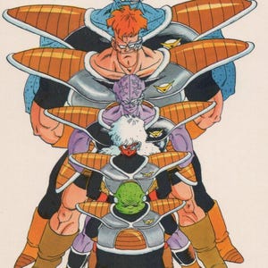1993 DRAGON BALL Pocztówka Oryginalna hiszpańska Vintage 15 x 10,5 cm. (6" x 4") Burter, Recoome, Kapitan Ginyu, Jeice, Guldo, Ginyu Force #35