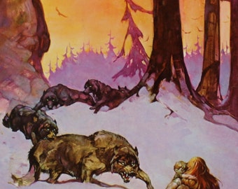 1975 FRANK FRAZETTA Vintage Plakat ""Wolfpack"" 11" x 9" (28 x 22,5 cm.) #11 - READ."