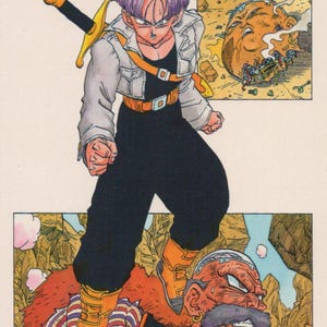 1993 DRAGON BALL Pocztówka Oryginalna hiszpańska Vintage 15 x 10,5 cm. (6" x 4") Trunks #28
