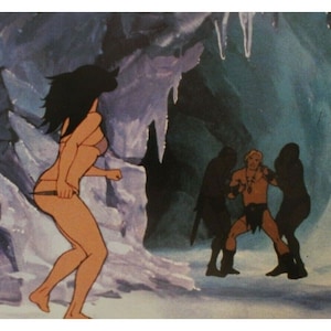 Tarjeta de vestíbulo de FUEGO Y HIELO de 1983, 34 x 23,5 cm (13,5" x 9,25"), película animada de Ralph Bakshi, artículo vintage original de España n.º 4