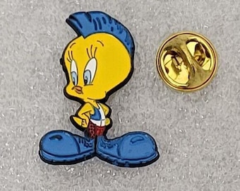 Pin de solapa mohawk de TWEETY BIRD de 1997, 3 x 2,25 cm (1,2" x 0,9"), vintage de Warner Bros.