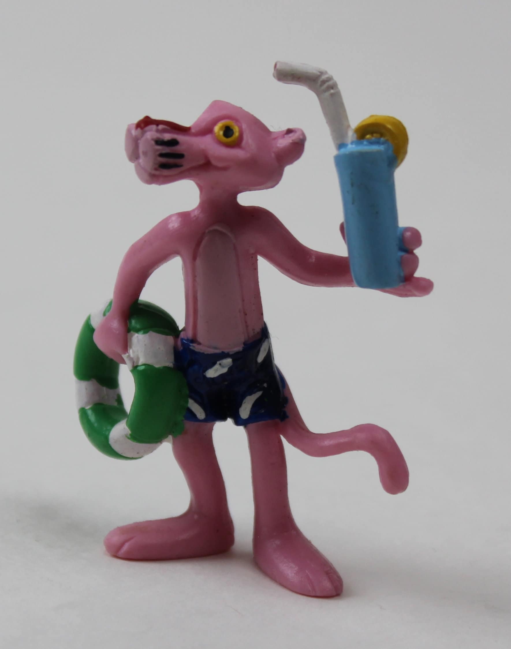 1995 PINK PANTHER PVC Figure With Lifesaver & Drink by Yolanda
