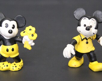 Figuras vintage de PVC de 1984, 2,5" do Mickey e 2" da Minnie Mouse (variantes amarelas) da Bullyland - Walt Disney