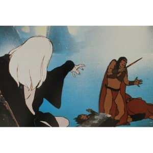 Tarjeta de vestíbulo de FUEGO Y HIELO de 1983, 34 x 23,5 cm (13,5" x 9,25"), película animada de Ralph Bakshi, artículo vintage original de España n.º 6
