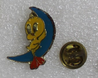 1990s TWEETY BIRD Blue Moon Lapel Pin 2.5 x 2.25 cm. (1" x 0.9") Warner Bros VHTF