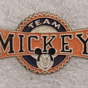 1980s MICKEY MOUSE TEAM Lapel Pin 1.2" x 0.7" (3 x 1.75 cm.) Walt Disney Very Hard To Find