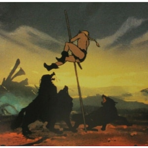 Tarjeta de vestíbulo de FUEGO Y HIELO de 1983, 34 x 23,5 cm (13,5" x 9,25"), película animada de Ralph Bakshi, artículo vintage original de España n.º 9