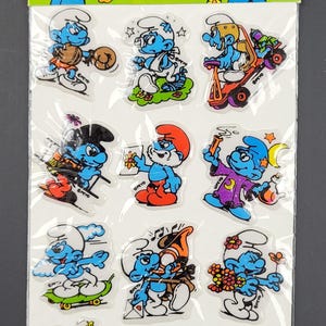 1983 THE SMURFS Puffy Stickers Sheet 7.5&quot; x 3.5&quot; (19 x 9 cm) Spain Peyo VHTF #2
