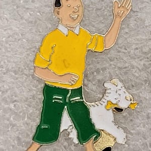 1980年代 TINTIN & SNOWY ラペルピン 1.3インチ x 0.8インチ (3.25 x 2 cm) Herge Milou Milu VHTF