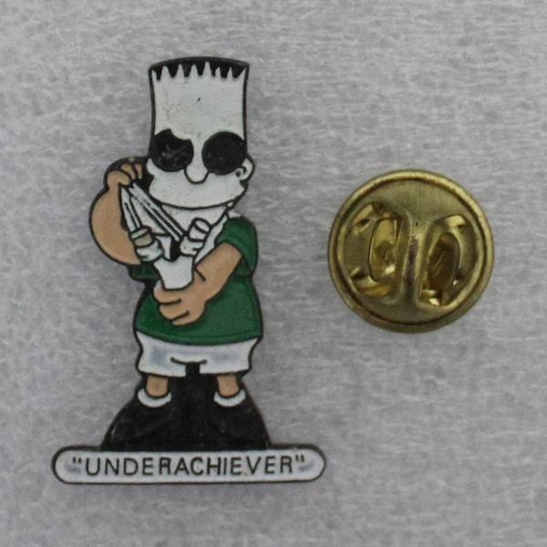 1990s BART SIMPSON UNDERACHIEVER Lapel Pin - 3 x 2 cm. (1.2" x 0.8") The Simpsons - French Item - Very Hard To FInd