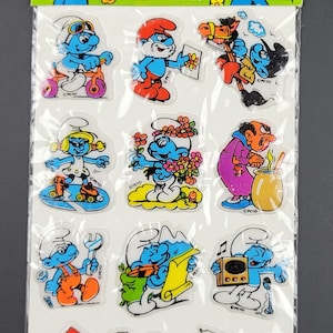 1983 THE SMURFS Puffy Stickers Sheet 7.5&quot; x 3.5&quot; (19 x 9 cm) Spain Peyo VHTF #3